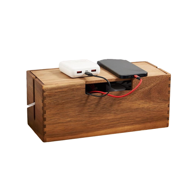 Acacia Wood Cable Management Box Wooden Cord Hider Organizer for Power Strip TV Wires Desk Office Cable Storage Floor Storage