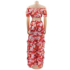 Floral Pleated <b>Elastic</b> Crop Top Maxi Casual Dresses Fashion Summer Natural Digital Printing Adults Short Dresses - Product Image 5