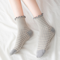 Chaussettes courtes pour femmes et jeunes filles, mignonnes, à volants effet « laitue », respirantes, en coton tricoté doux, écologiques, imprimé léopard, décontractées
