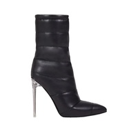 Chaussures en matériau PU de couleur noire pour femmes, bottes à talons, escarpins de styliste pour dames, étiquettes personnelles, en cristal,