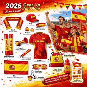 Conjunto de Camiseta, Bufanda, Gorro y Bandera Personalizados para Fanáticos del Fútbol Español Rojo y Amarillo para Eventos Deportivos en el Estadio - Product Image 1