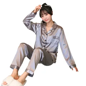 Bestverkochte Nieuwe Lente Lange Mouw Dames Huisjurk Puur Zijde Zuid-Korea Vrijetijdsbesteding Plus Size Nachtkleding Pyjama Set