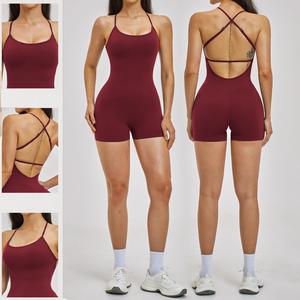 Mono deportivo personalizado de una pieza sin espalda, enterizo deportivo al por mayor, mono corto de yoga para mujer - Product Image 1
