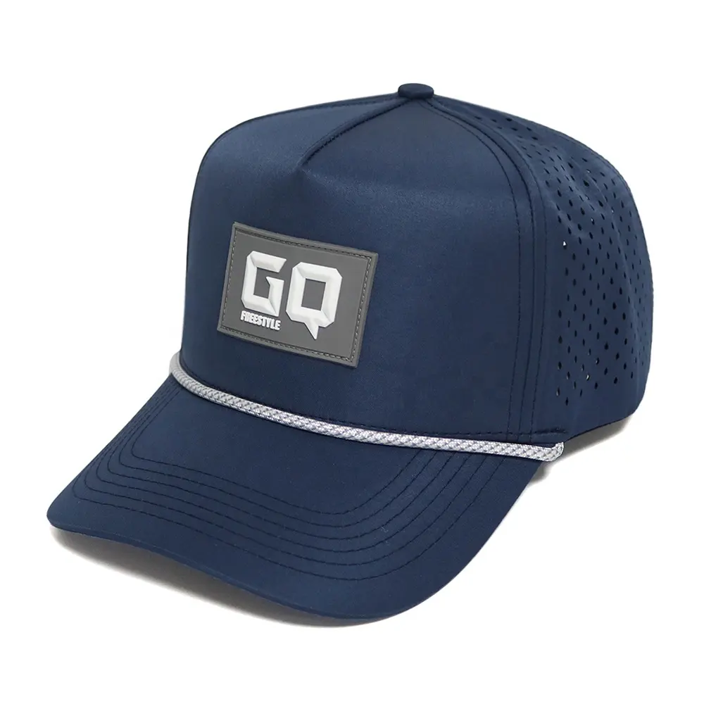 Gorra de camionero perforada con agujero de corte láser de 5 paneles personalizada de fábrica BSCI gorra de béisbol de secado rápido para hombres