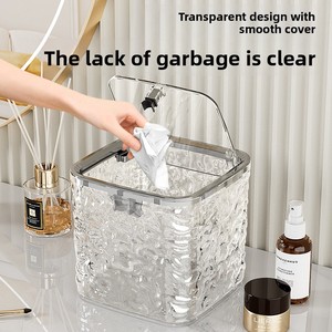 Luxury Transparent Plastic Desktop Trash Can Lid Accessible <b>Push</b>-Type Storage Bucket Standing for Home Desk <b>Car</b> Mounting - Product Image 3