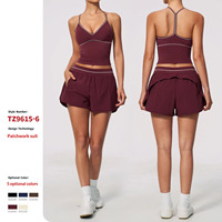 Nouvel ensemble de yoga pour femme en tissu brossé, design color-block, haut dos nu à col en V et short, ensemble de sport et fitness à séchage rapide, modèle