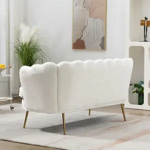 Modern Boucle Loveseat Small Sofa Two-Seater Sofa With Gold Metal Legs For Small Space Office Studio Apartment Bedroom