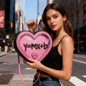 Bolso Bandolera Personalizado con Forma de Corazón Rosa, Decoración con Fórmula Matemática, Ventana Transparente, Bolso de Mano para Mujer - Product Image 1