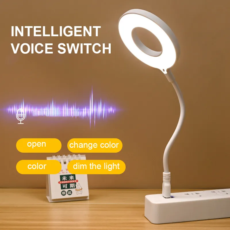 ABS Intelligent Voice Control USB Smart Light table Lamp Angle Adjustable USB Charging Study Lamp