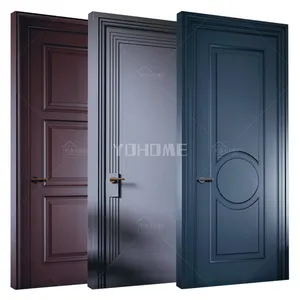 中国顶级制造商定制预制卧室门豪华房间木门涂漆室内门哑光棕色