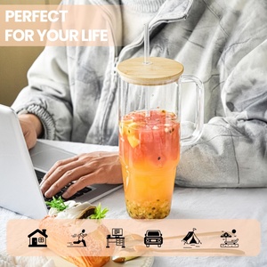 Us magazzino sublimazione 40oz bicchiere tazze con manico cristallino sublimabile con coperchio e paglia - Product Image 6