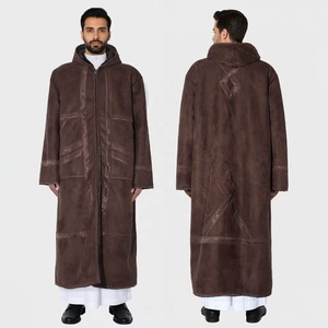 Abito con Cappuccio in Pelle Scamosciata per Uomo Musulmano, Giacca Lunga con Cerniera Ricamata in Stile Etnico, Abbigliamento Arabo - Product Image 6