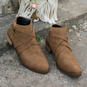 Bottines tissées à bout pointu pour femmes, nouvelle collection, talon épais, fermeture éclair latérale, grande taille, bottines courtes rétro - Product Image 6