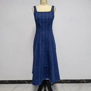 الأكثر مبيعًا ملابس بلا أكمام-ملابس مخصصة ذات رقبة مربعة من القطن الجينز فستان نسائي - Product Image 1