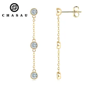 China Manufacturer Round Cut 3mm 0.1CT Moissanite 925 Sterling Silver Dangle Tassel Earrings for women