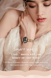 Montre connectée en acier pour femmes avec suivi <span class=keywords><strong>de</strong></span> la santé, entraînement respiratoire, réponse aux appels SOS, écran AMOLED, batterie 180 mAh, étanche IP68 et calculateur <span class=keywords><strong>de</strong></span> santé - Product Image 6