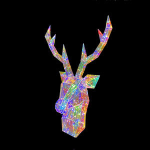 Cabeza de Reno Navideña Prismática Iridiscente, Reno Holográfico con Luces LED, Decoraciones Prismáticas Brillantes y Coloridas para Fiestas - Product Image 6