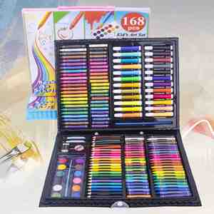 Estuche de Regalo de Plástico con 168 Piezas de Crayones de Acuarela para Niños, Pinceles para Pintar, con Sacapuntas y Borrador - Product Image 3