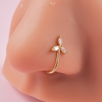 Anneaux de nez à charnière en or pour femmes en gros fleur lézard Zircon Faux faux Piercing bijoux manchettes de nez en laiton Clip pour les mariages