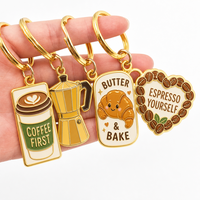 Porte-clés en métal personnalisé pour café, avec motifs Cafetière Moka et Croissant, breloque de sac, pour promotion de boulangerie et cadeau