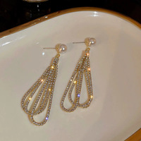 Pendientes Largos de Moda Coreana Vintage para Mujer, con Diamantes Brillantes y Aleación