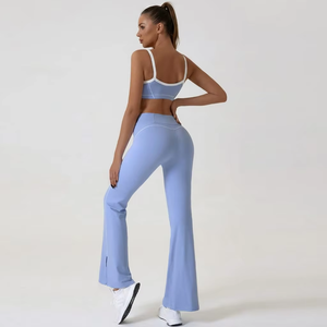 Conjunto de Pantalones de Yoga de Cintura Alta con Micro-Campana, 2 Piezas, para Mujer, Spandex/Nylon, Suaves como la Mantequilla, Transpirables, Control de Abdomen, Corte <span class=keywords><strong>Bootcut</strong></span> - Product Image 4