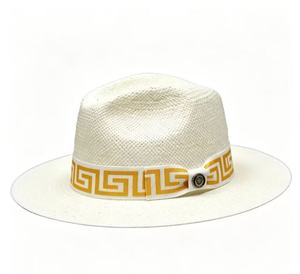Sombrero Fedora de Paja para Hombre con Cinta con Patrón de Llave Griega, Sombrero de Sol de Verano Transpirable de Ala Ancha con Adorno Decorativo - Product Image 1