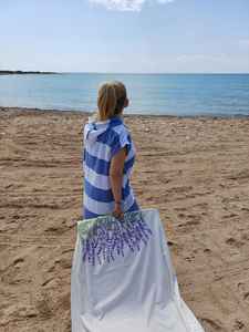 Nouveau Poncho en coton turc bonne qualité à capuche plage piscine Spa modèle séchage rapide absorbant l'eau tous les jours plaine coloré Marine - Product Image 4