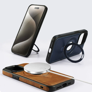 Kickstand Magnetic Stand <b>Holder</b> <b>Ring</b> Magnetic <b>Phone</b> Case For iPhone 17 Air 13 15 16 Pro Max 14 Plus Hollow Logo PU Leather Cover - Product Image 4