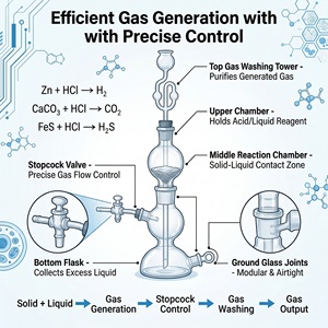 Clear Borosilicate Glass <strong>Kipps</strong> Apparatus Gas Generator with Stopcock Chemistry Laboratory Science Experiment Glassware Supplies - Product Image 3
