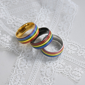 Großhandel trüben frei Emaille Regenbogen Edelstahl Lesben Homosexuell Lgbt Pride <span class=keywords><strong>Ring</strong></span> Schmuck - Product Image 4
