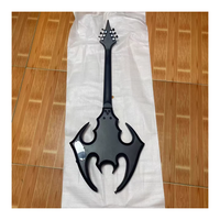 JELO Guitare basse électrique 6 cordes Corps en acajou noir mat CNC sculpté Design en forme de chauve-souris Érable pour la musique