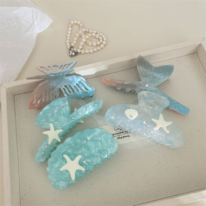 Sea Summer New Sweet Fashion Acetato De Celulose Starfish Cabelo Garra Peixe Cauda Acessórios para o cabelo azul - Product Image 4