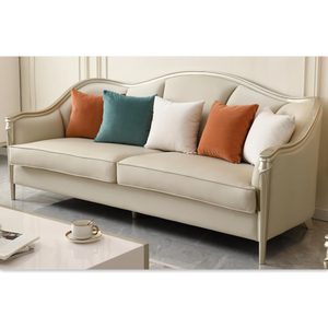 High-end Living Room Furniture Luxury Solid Wood Frame <b>Cream</b> Color Leather Foure Seater <b>Sofa</b> - Product Image 1