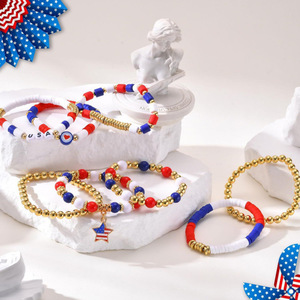 Cross Border Us Independence Day Polymer Clay <b>Bead</b> <b>Kit</b> Diy Jewelry Set Round Loose <b>Beads</b> For Craft Supplies Party Decor - Product Image 2