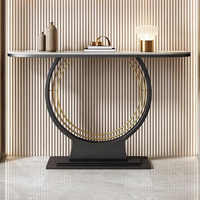 Table console contemporaine de luxe léger avec plateau en acier inoxydable et structure métallique, étroite, semi-ronde, longue, pour salon