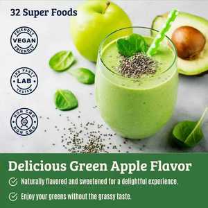 Suplemento Superalimento en Polvo de Extracto de Hierbas Silvestres Orgánicas, 32 Frutas y Vegetales, Vegano, Sabor a Manzana, Nutrición Diaria, Energía - Product Image 3