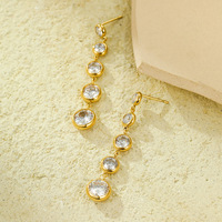 Anting-anting Rumbai Panjang Mewah Lapisan Emas 18K Baja Anti Karat Zirkon Anting-anting Gantung Linear Perhiasan Statement untuk Wanita