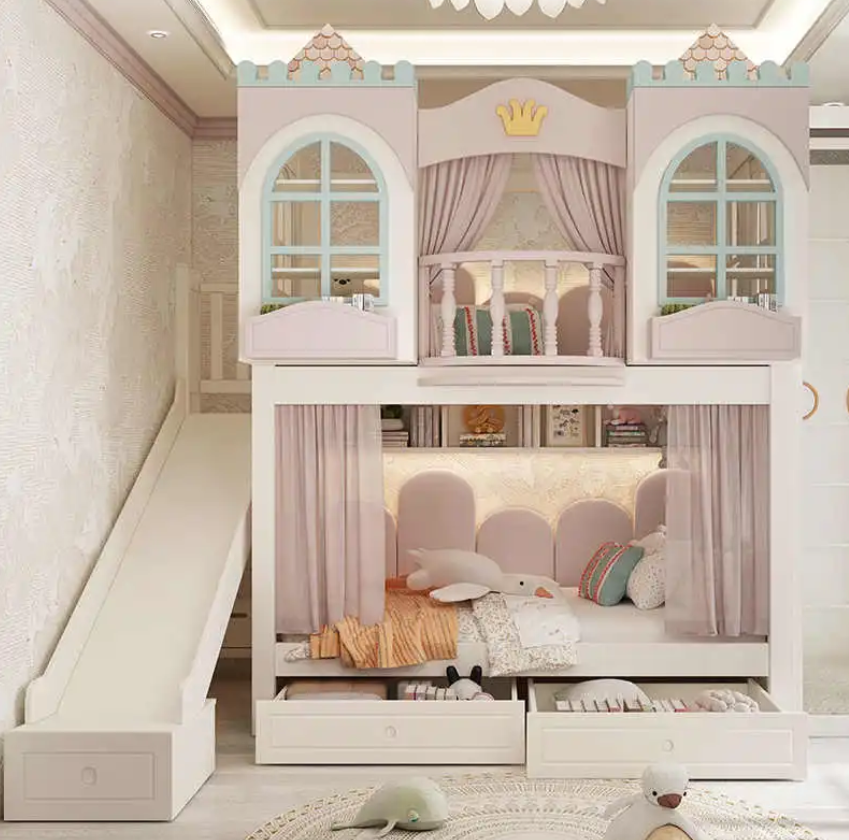 HOMSFOU Mini Letto A Castello Per Casa Delle Bambole Con Cuscino E Lenzuola - Modello In Plastica Scala 1:12, 22x14x13 Cm, Giocattolo E Arredo In Miniatura Per Giochi Di Ruolo