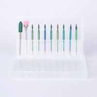 Juego de brocas de diamante arcoíris para uñas, fresas de 3/32 pulgadas para manicura, brocas rotativas para cutículas, accesorios de taladro, 10 Uds.