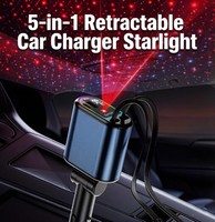 Chargeur de voiture rétractable Starlight Lamp 120W 4-en-1 à charge rapide avec port Type-C pour téléphone portable et montre connectée