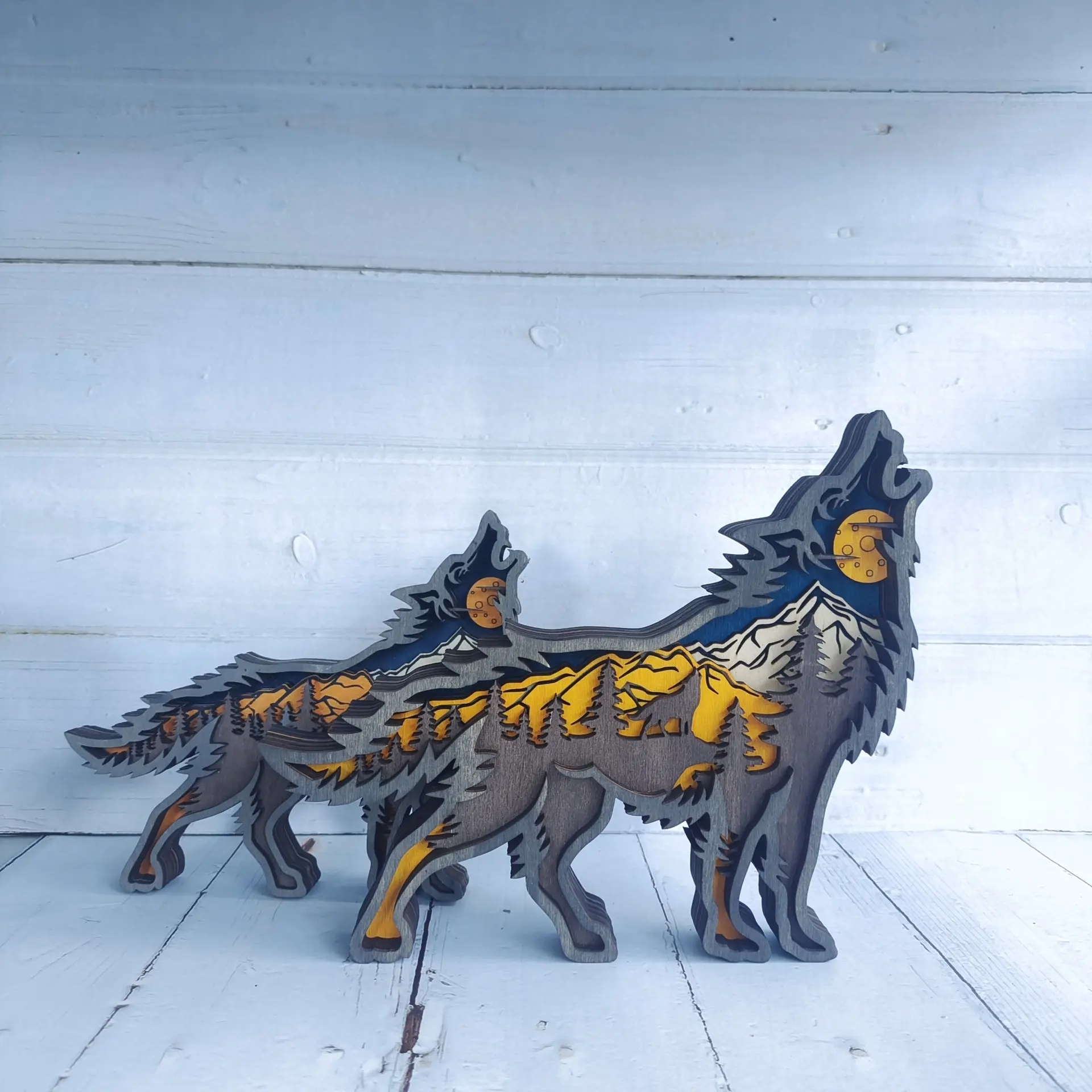 卸売業者木製ウォールクラフト動物オオカミ装飾ホーム棚キャビネットテーブル