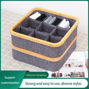 Multipurpose Grey <b>Bamboo</b> Non-Woven Fabric Drawer Divider Boxes Bins Clothing Socks Storage Closet Underwear Organizer With Lid - Product Image 2