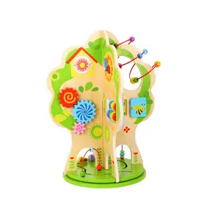 Wooden Play House Rotating Activity Tree as Kids Educational Toys with beads