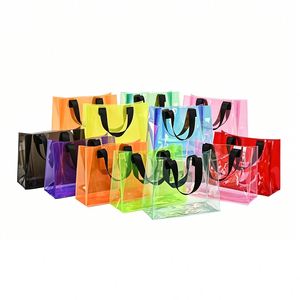 Multi-Color Waterproof Tote <b>Bags</b> With <b>Black</b> Handles Reusable Clear Transparent Orange Yellow Color Pvc Gift <b>Bag</b> - Product Image 1