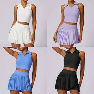 Olahraga luar ruangan atletik lipit Pickleball rok tenis pakaian Slim Fit Padel Golf tanpa lengan Polo tenis rompi dan rok Set - Product Image 3