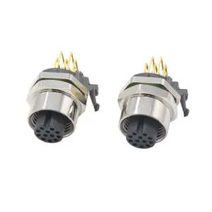 Connector M12 A Gecodeerde 12 Pins Ip67 Waterdichte 90 Graden Vrouwelijke Hoek Socket Paneel Mount Connector