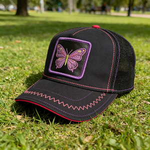 5-Panel Black Mesh Waterproof Polyester Canvas Baseball Cap <b>Purple</b> Butterfly Embroidery Adjustable Snapback Winter Cycling - Product Image 5