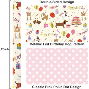 Yarcony Dog Birthday Wrapping Paper Reversible <b>Pink</b> Dots Design Gift <b>Wrap</b> For Birthday Baby Shower Valentine's Day - Product Image 3
