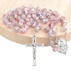 Perline di vetro fatte <span class=keywords><strong>a</strong></span> <span class=keywords><strong>mano</strong></span> rosario con fiore di rosario da 8mm - Product Image 1